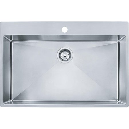 CONTEMPO LIVING 33 in Single Bowl Zero Radius Well Angled Farm Apron Kitchen Sink Stainless Steel 16 Gauge HFS3322